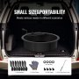 VEVOR fire pit ring in car trunk with assembly parts including ring sections, work gloves, screws, and poker.