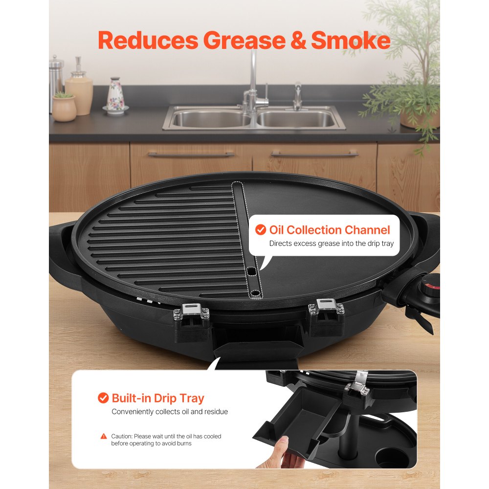 VEVOR elektrische grill 2400W, 2-in-1 staande grill/tafelgrill, feestgrill met instelbare temperatuur van 50°C tot 350°C en antiaanbaklaag van keramiek voor barbecues en tuinfeesten