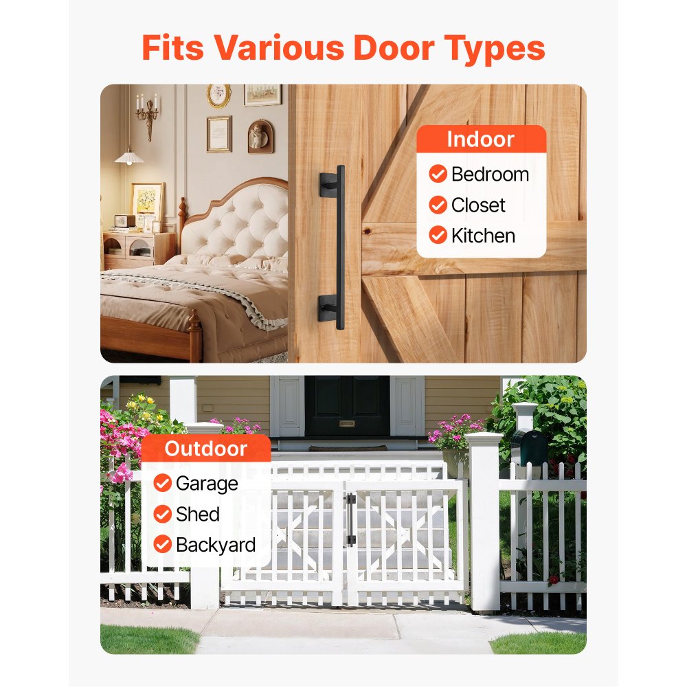 VEVOR Barn Door Handle, 12.6 in Rustic Fence Gate Handle, Rust-Resistant Coating, Heavy Duty Carbon Steel Outdoor Gate Handles, Easy to Install, Metal Sliding Door Pulls for Garage Shed Closet Pantry