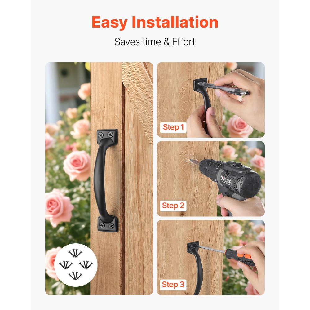 VEVOR Barn Door Handle, 4Pcs 6.5 in Rustic Fence Gate Handle, Rust-Resistant Coating, Heavy Duty Carbon Steel Outdoor Gate Handles, Easy to Install, Metal Sliding Door Pulls for Garage Shed Pantry