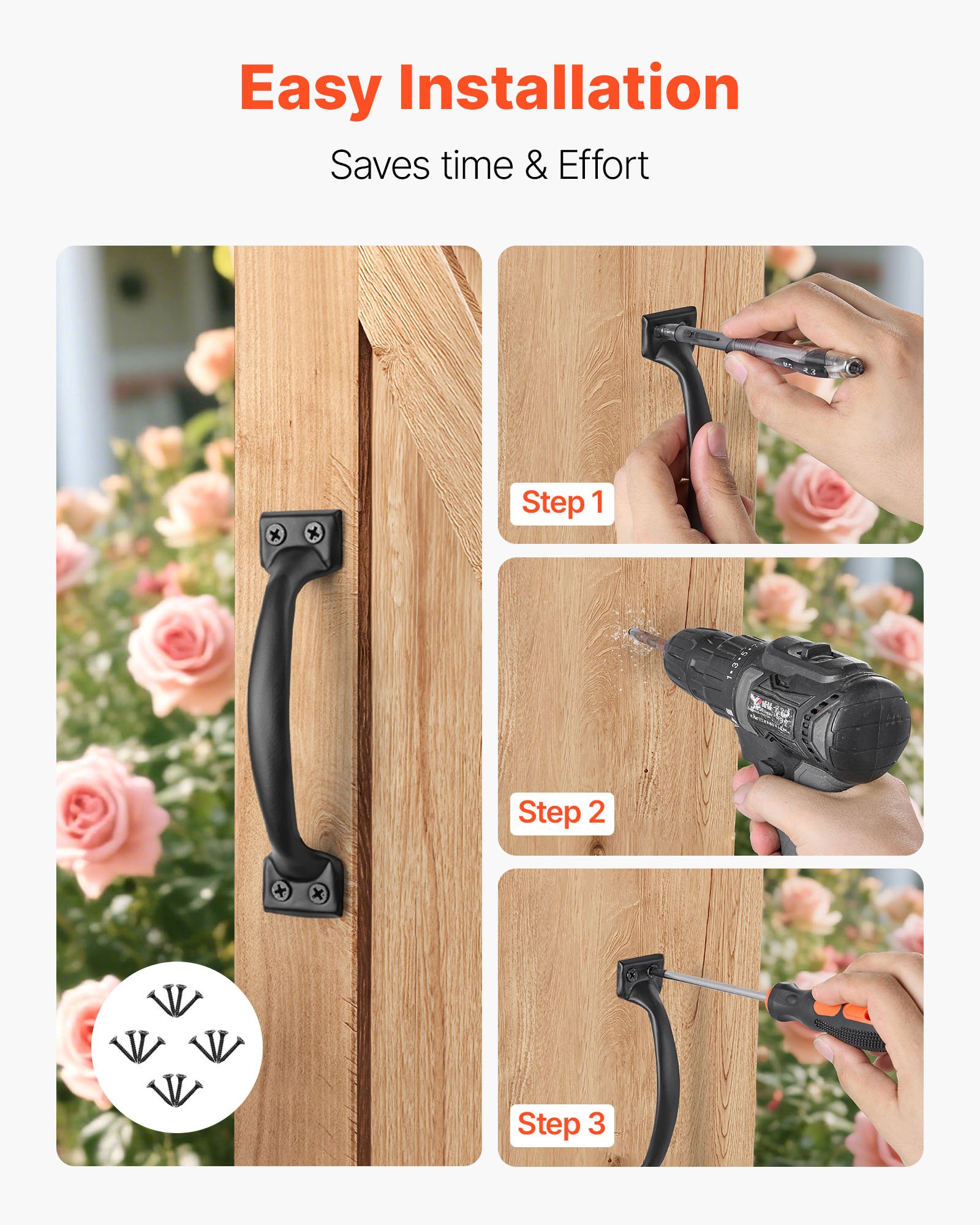 VEVOR Barn Door Handle, 4Pcs 6.5 in Rustic Fence Gate Handle, Rust-Resistant Coating, Heavy Duty Carbon Steel Outdoor Gate Handles, Easy to Install, Metal Sliding Door Pulls for Garage Shed Pantry