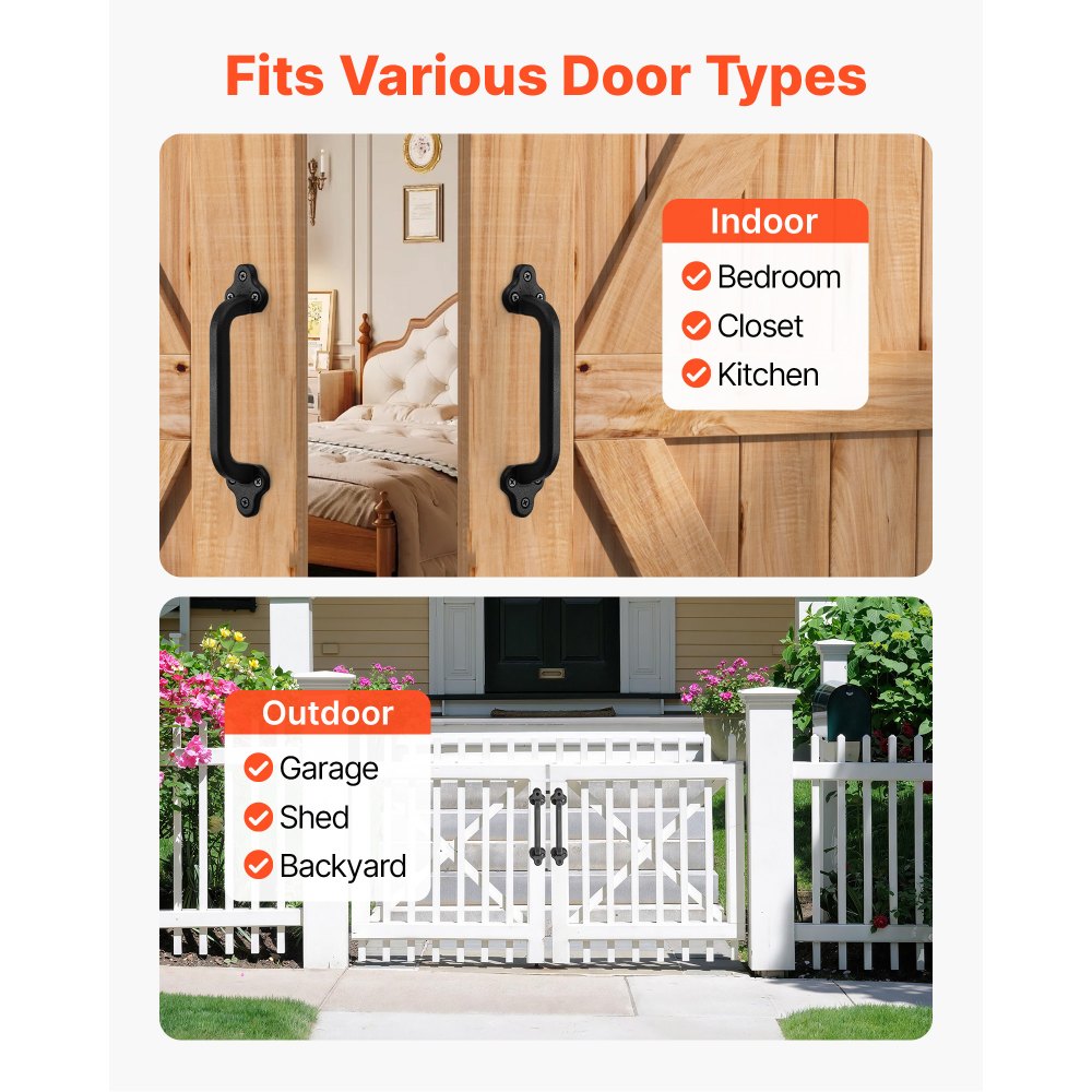 VEVOR Barn Door Handle, 2Pcs 9 in Rustic Fence Gate Handle, Rust-Resistant Coating, Heavy Duty Carbon Steel Outdoor Gate Handles, Easy to Install, Metal Sliding Door Pulls for Garage Shed Pantry