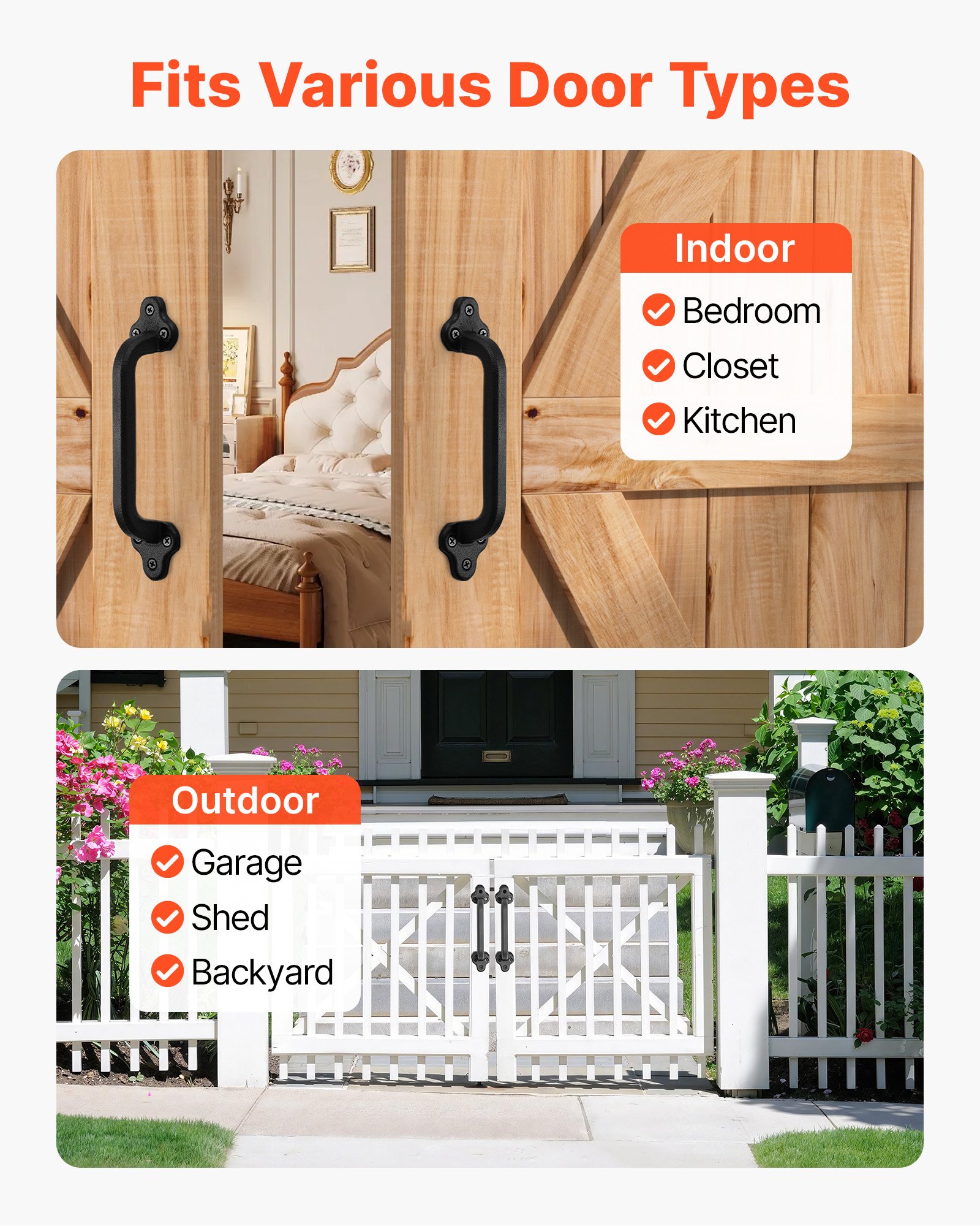 VEVOR Barn Door Handle, 2Pcs 9 in Rustic Fence Gate Handle, Rust-Resistant Coating, Heavy Duty Carbon Steel Outdoor Gate Handles, Easy to Install, Metal Sliding Door Pulls for Garage Shed Pantry