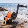VEVOR Boat Winch, 272 kg Hand Winch, Heavy Duty Manual Rope Crank with 6.1m Orange Polyester Strap, Portable Two-Way Ratchet, Anti-Slip Handle Gear for Boat Trailer ATV Towing