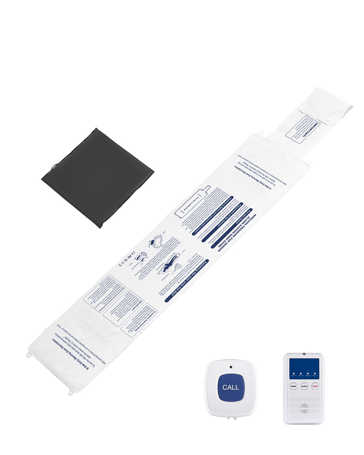 VEVOR Alarm Voetmat Sensormat, Sensorpad voor Bedden & Stoelen met Oproepknop & Pager, Veiligheidsalarmen en Valpreventie voor Senioren, Dementiepatiënten & Volwassenen, 900x254 mm