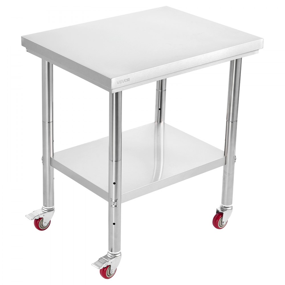 VEVOR Stainless Steel Table, 24 x 30 Inches Food Prep Worktable with Wheels, Kitchen Prep Table with Adjustable Undershelf Workstations for Commercial Kitchen, Restaurant, Hotel and Garage, Outdoor