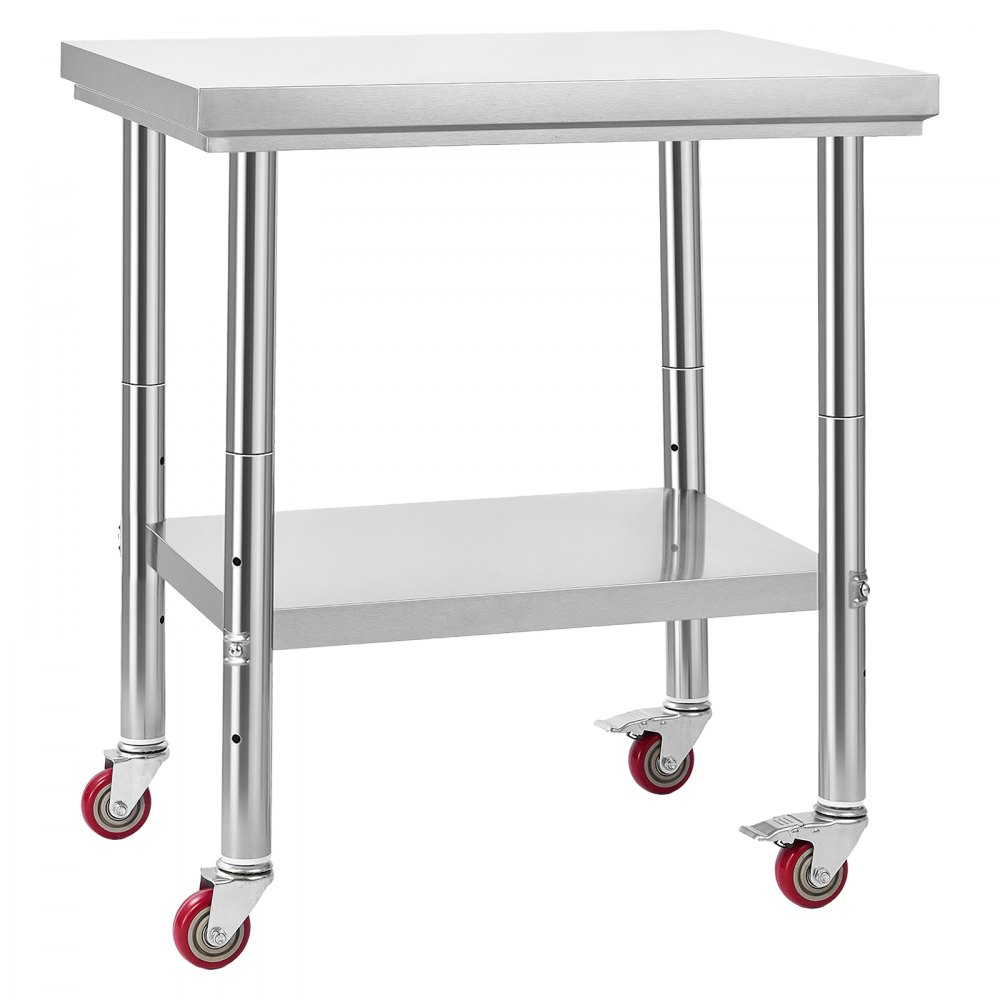 VEVOR Stainless Steel Table, 24 x 30 Inches Food Prep Worktable with Wheels, Kitchen Prep Table with Adjustable Undershelf Workstations for Commercial Kitchen, Restaurant, Hotel and Garage, Outdoor