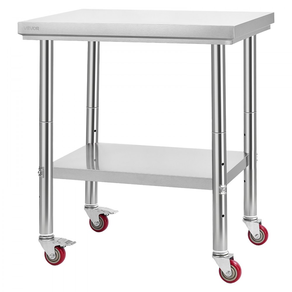 VEVOR Stainless Steel Table, 24 x 30 Inches Food Prep Worktable with Wheels, Kitchen Prep Table with Adjustable Undershelf Workstations for Commercial Kitchen, Restaurant, Hotel and Garage, Outdoor