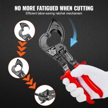 VEVOR cable shears ratchet tubular cable lug pliers 240 mm² crimping pliers cable lugs, 250 mm ratchet cable cutter 250 x 85 x 35 mm ratchet wire cutter, manual, portable, with gloves copper, aluminum