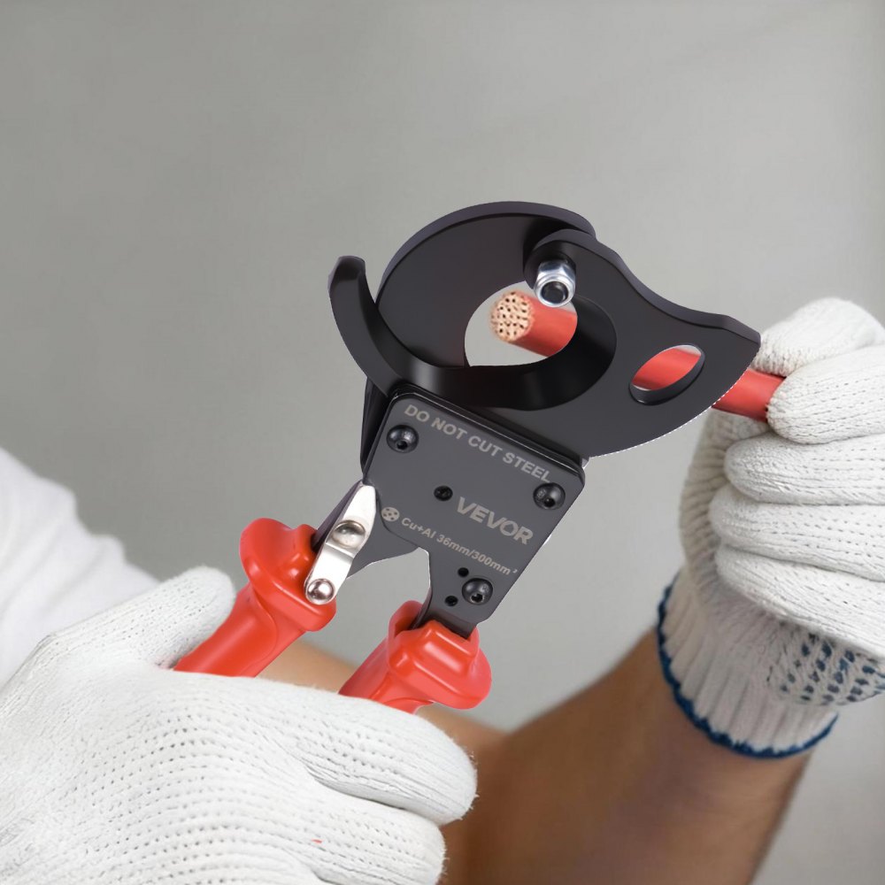 VEVOR Ratcheting Cable Cutter, Spring Steel Blades with PVC-Coated Handles, Quick-Release Button, Heavy Duty Ratchet Cable Wire Cutter for Cutting Copper & Aluminum Cables Up to 600 MCM / 300 mm²