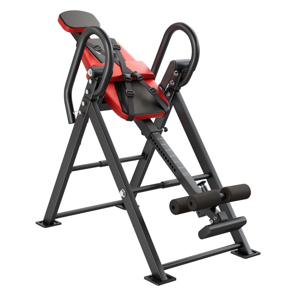 VEVOR Inversietafel tot 126 kg, robuuste inversietafel met dubbel rolvergrendelingsmechanisme, rugtrainer voor het verlichten van rug-, nek-, rug- en knieklachten, rugstrekbank rood zwart
