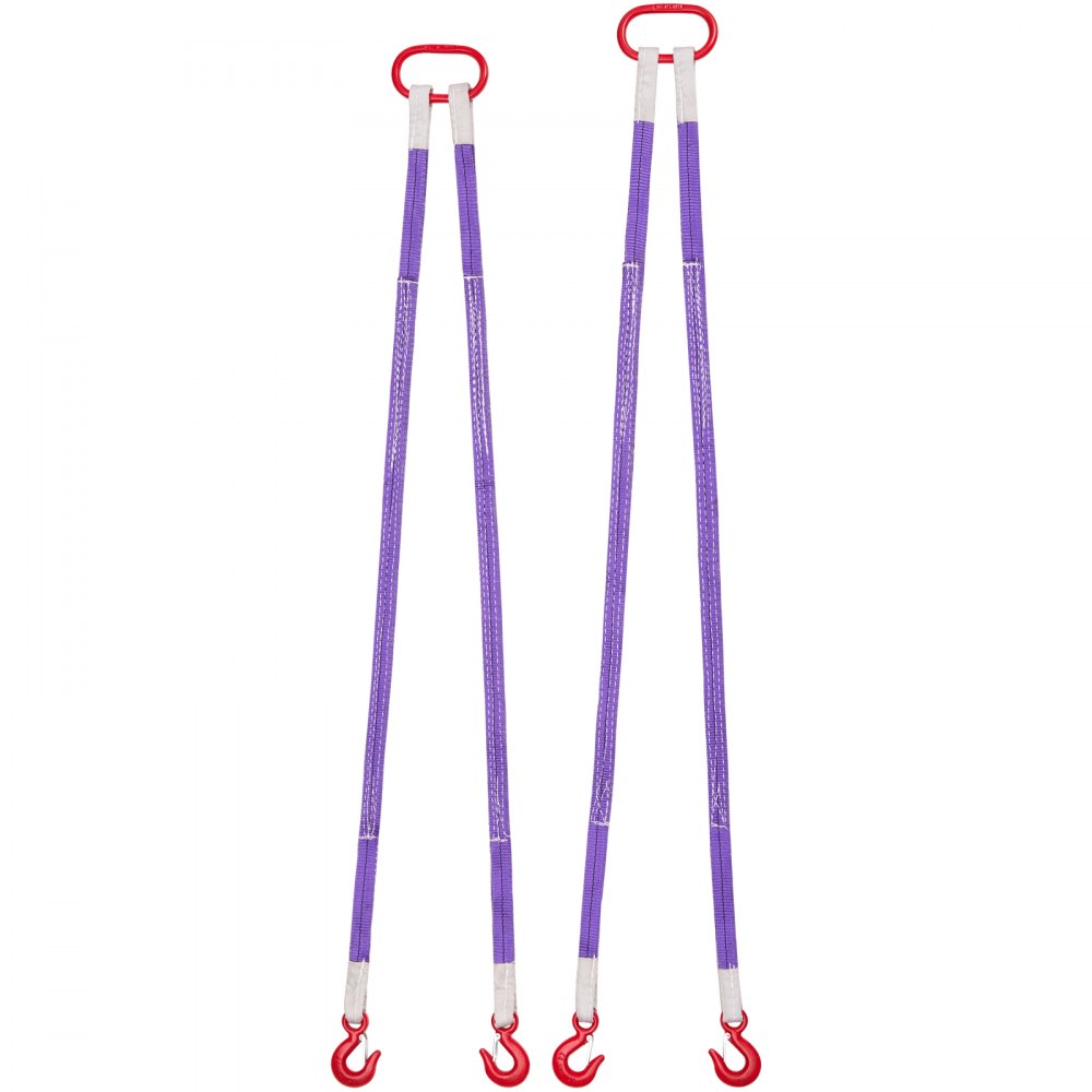 VEVOR Lifting Sling Straps, 2Pcs Two-Leg Polyester Bridle Sling with Hooks, 2 Ton Capacity, 5Ft Heavy Duty Rigging Strap, Thickened & Wear-Resistant Webbing Slings for Engines Cranes Hoists Truck