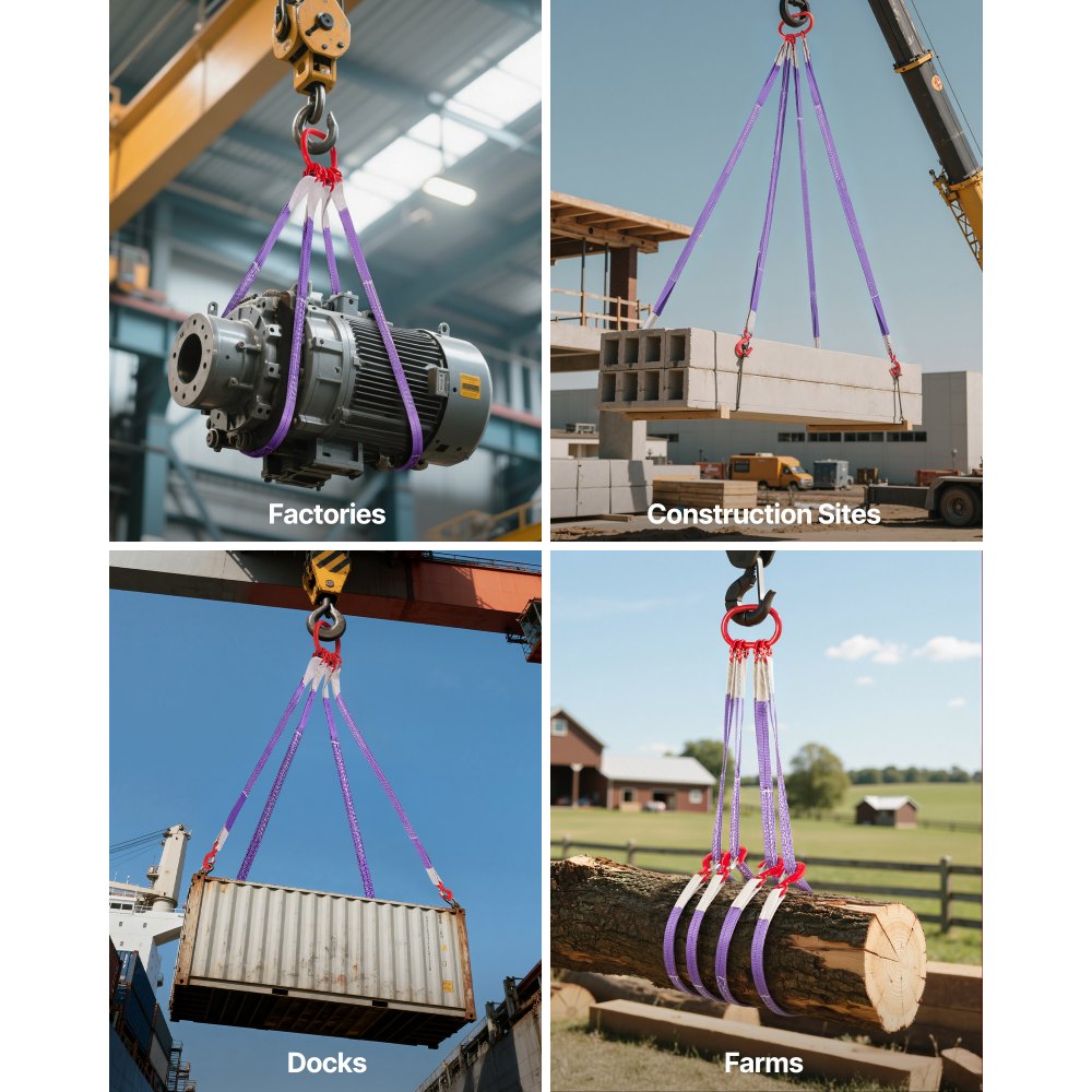 VEVOR 4-strengs polyester hijsband met haak, 3000 kg, 1,5 m lange zware hijsband, verdikte en slijtvaste hijsbanden voor motoren, kranen, takels en vrachtwagens