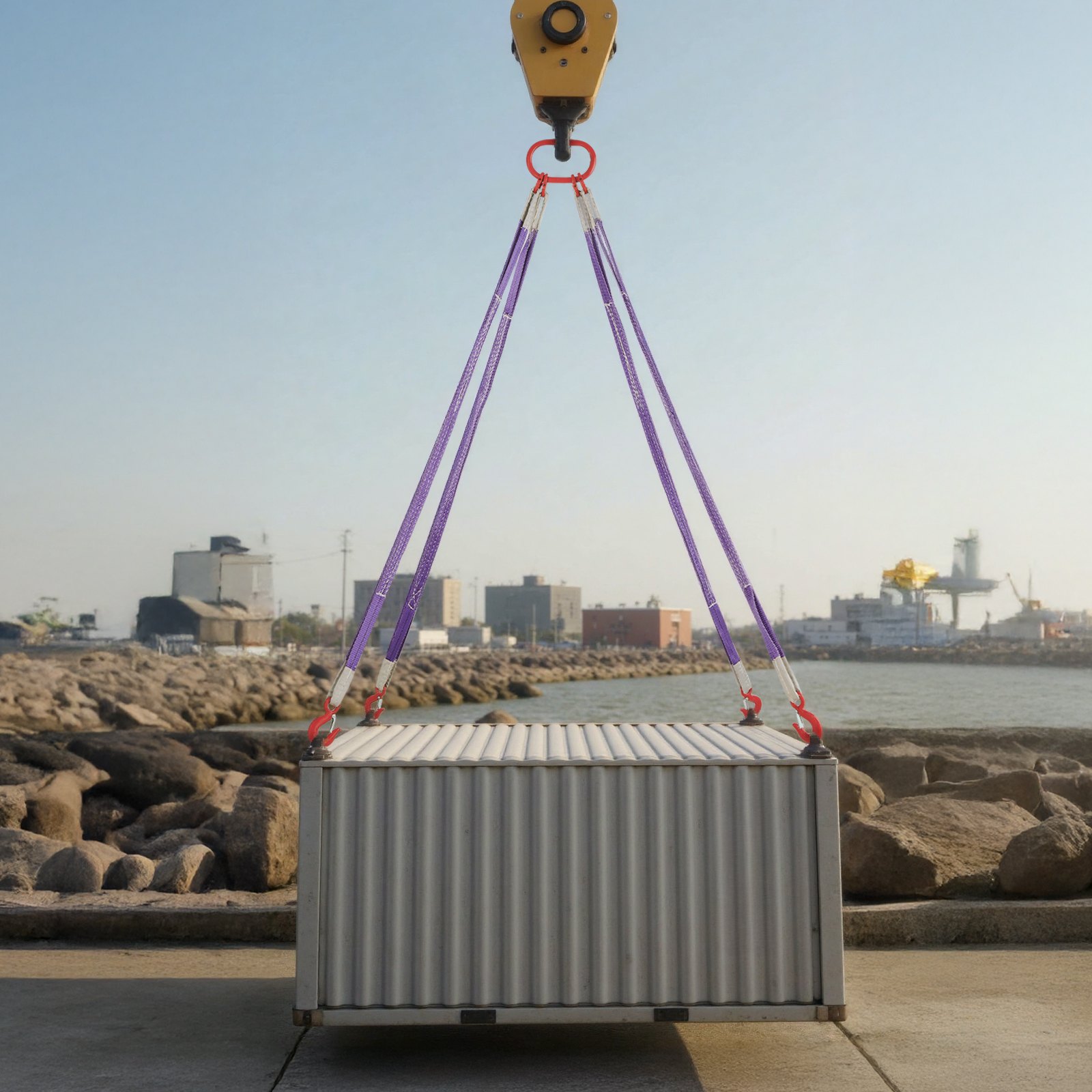 VEVOR 4-strengs polyester hijsband met haak, 3000 kg, 1,5 m lange zware hijsband, verdikte en slijtvaste hijsbanden voor motoren, kranen, takels en vrachtwagens