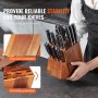 VEVOR knife storage block made of smooth, polished acacia wood, showcasing stability and corrosion resistance.