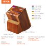 VEVOR knife storage block with 25 slots, acacia wood, dimensions: 8.6x6.5x9.7 inches.