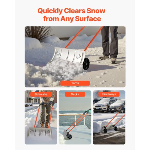 COSTWAY Sneeuwschep Op Wielen – 91,5 Cm Werkbreedte – In Hoogte En Hoek Verstelbaar – 25 Cm Antislipbanden – Ideaal Voor Opritten En Paden