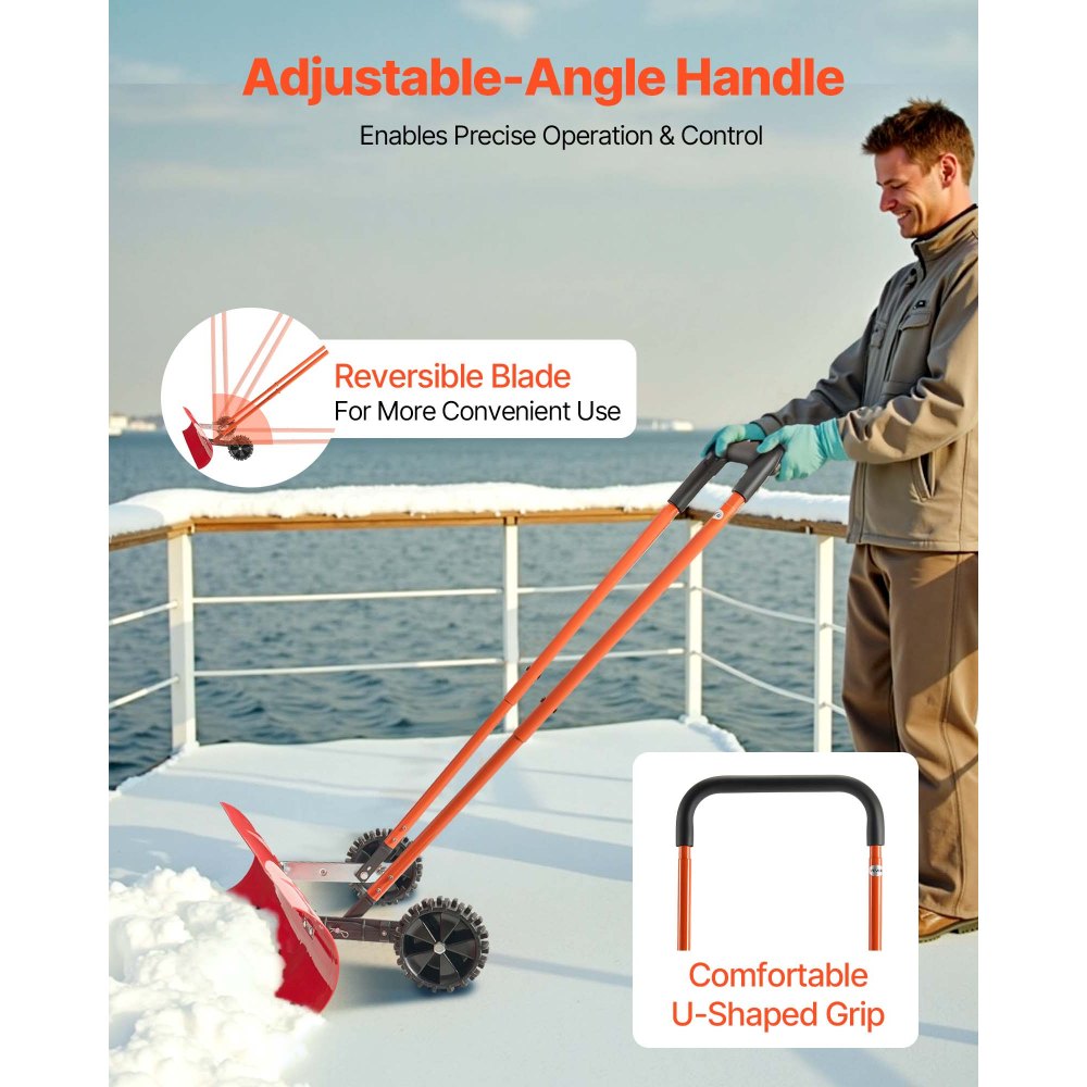 VEVOR Sneeuwschuiver op wielen, 955 mm sneeuwschuiver met bidirectioneel blad, 90° verstelbare handgreep, kunststof sneeuwruimer, sneeuwschuiver, sneeuwschuiver voor het reinigen van de oprit