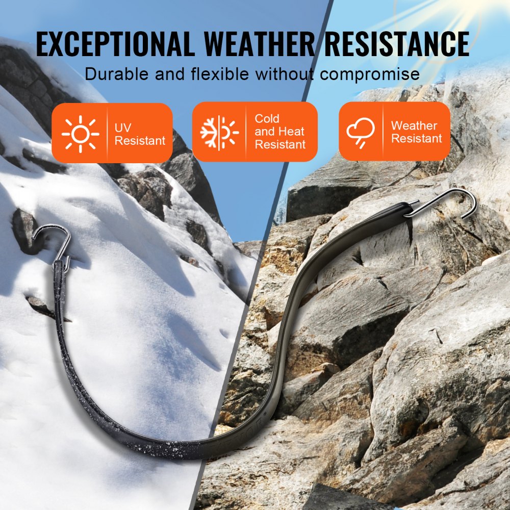 VEVOR 10 Piece Flat Bungee Cord, 20 mm Heavy Duty Bungee Straps with Steel S-Hooks, 24" Elastic Bungee Rope for Cargo, Tarps, Trucks and Tent, Black