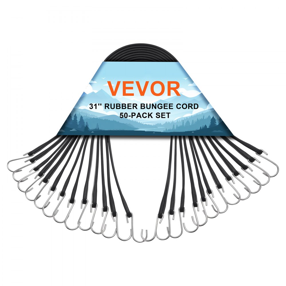 VEVOR 50 Pcs Flat Bungee Cord Set 19.8 mm Heavy Duty Bungee Straps with S-Hook