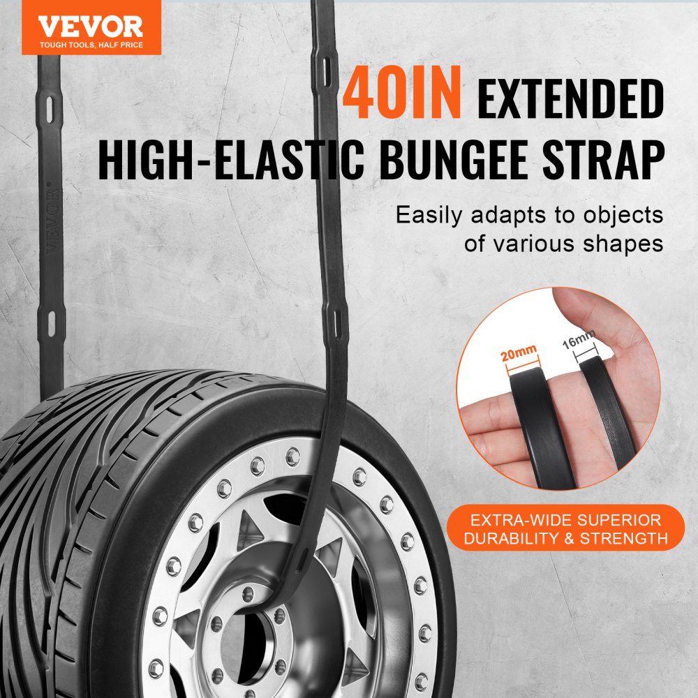 VEVOR 4 Piece Flat Bungee Cord, 20 mm Heavy Duty Bungee Straps with Steel S-Hooks, 40" Elastic Bungee Rope for Cargo, Tarps, Trucks and Tent, Black
