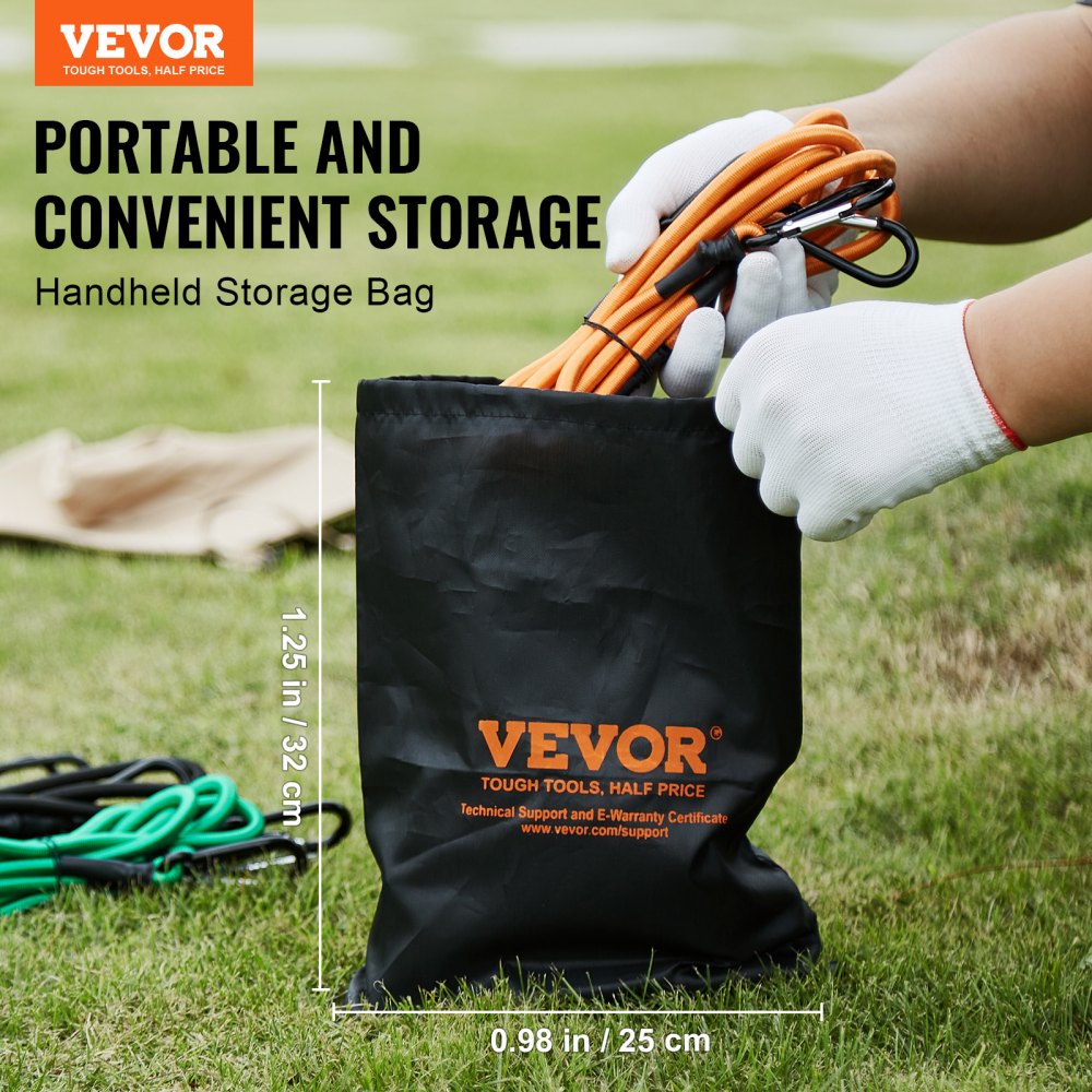 VEVOR 30 Piece Bungee Cords Assortment, 8 mm Heavy Duty Bungee Straps with A3 Steel Carabiners, Includes 10", 18", 24", 36", 48", 60", 72", Portable Storage Bag, 6 Clips & Canopy Ties