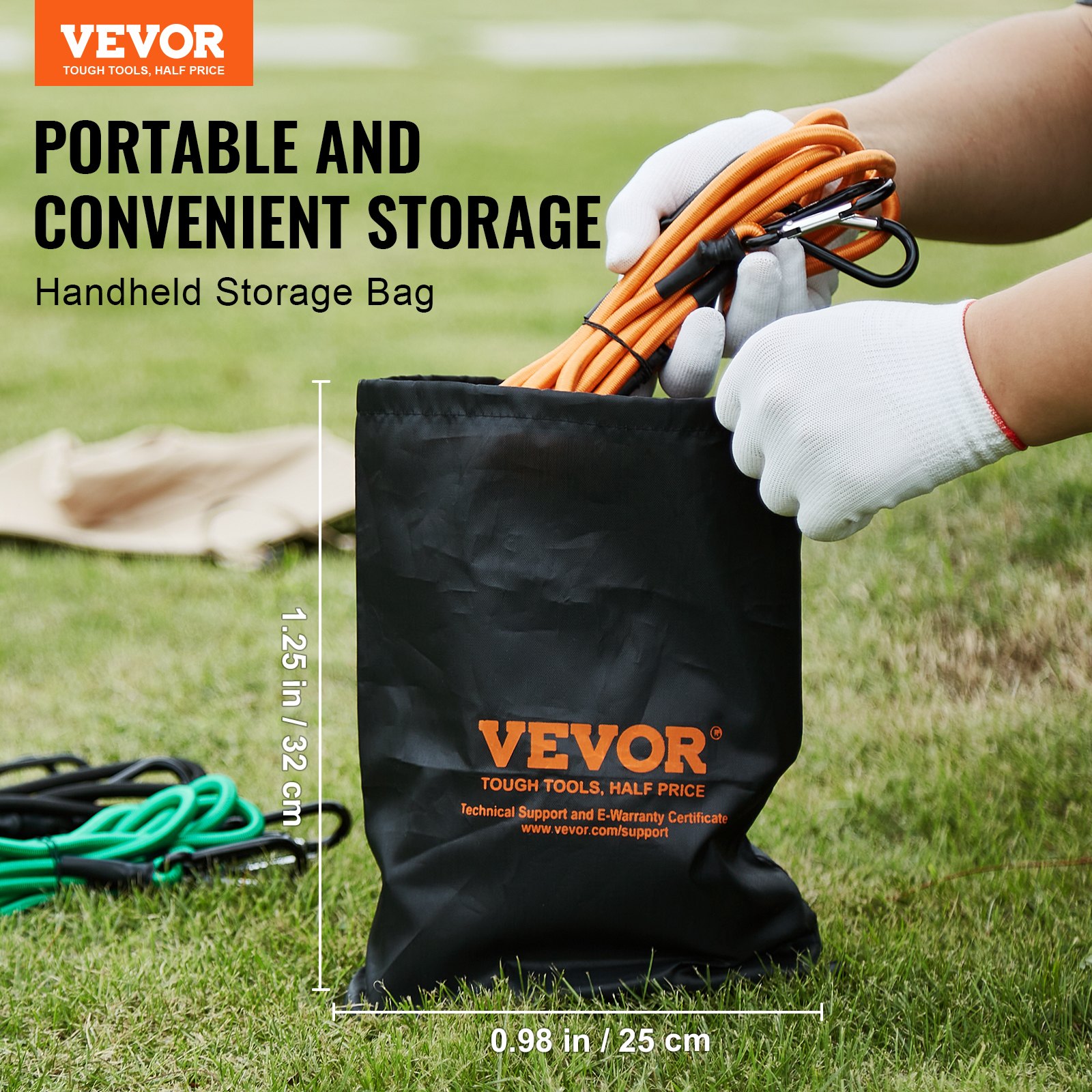 VEVOR 30 Piece Bungee Cords Assortment, 8 mm Heavy Duty Bungee Straps with A3 Steel Carabiners, Includes 10", 18", 24", 36", 48", 60", 72", Portable Storage Bag, 6 Clips & Canopy Ties
