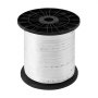 black spool with VEVOR polyester pull tape, white with black markings, wrapped around the reel.