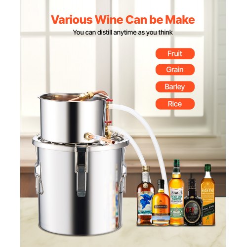 Alcohol Distiller 11,4 L, Alcohol Distiller met circulatiepomp, Alcohol Distiller Koperen Buis, Whiskey Distiller met Ingebouwde Thermometer, Whiskey Maakset | NL