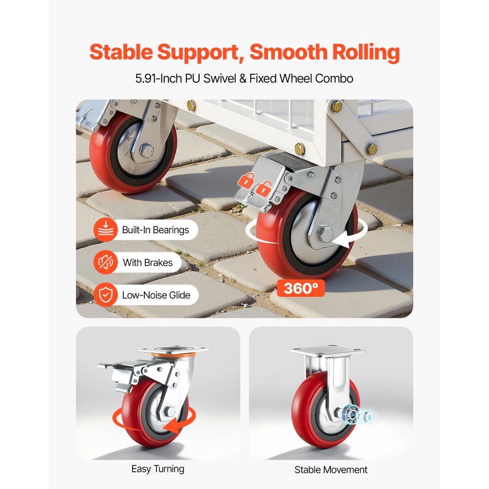 VEVOR platformtrolley met gaaszijden 907 kg, 6-in-1 opvouwbare transporttrolley met zwenkwielen, robuuste handtrolley, multifunctionele materiaaltrolley, voor voedsel en wasgoed, 1130x675x1070 mm