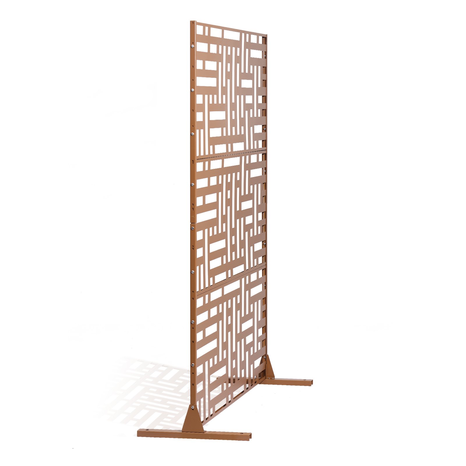 VEVOR Metal Privacy Screen, 36" W x 72" H, Outdoor Privacy Screens & Panels, Freestanding Outdoor Divider with Stand, 3-Panel Decorative Garden Steel Privacy Fence for Balcony Patio Indoor Room Brown