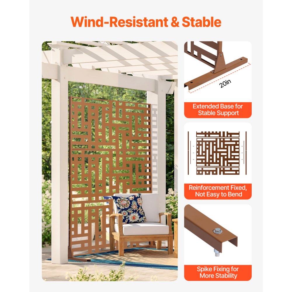 VEVOR Screen, 120x50,8x193 cm, privacyscherm voor buiten, vrijstaande scheidingswand, kamerverdeler met standaard, decoratieve kamerverdeler voor balkon, terras, binnen, hottub, bruin