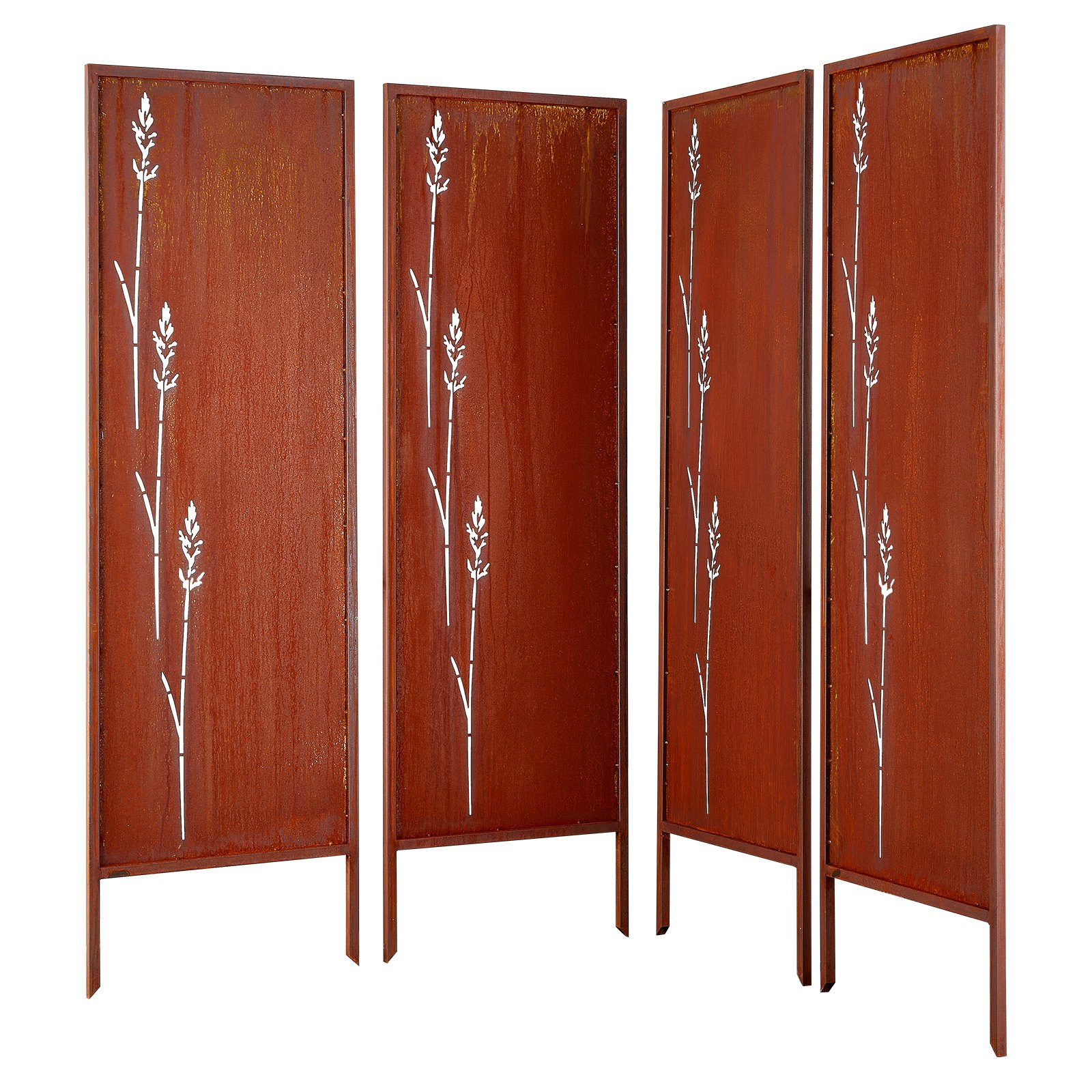 VEVOR Opklapbaar scherm 50x160 cm, 4-delige set, kamerscherm, afscheiding met grondpinnen en koolstofstalen paneel, privacyscherm, decoratieve privacywand voor tuin, terras, erf, balkon