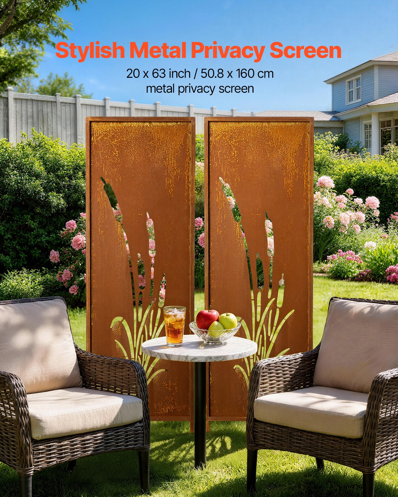 VEVOR Vouwscherm, 50x160 cm, Set van 2, Metalen Ruimteverdeler, Scheidingswand met Grondpinnen & Koolstofstalen Paneel, Privacyscherm, Ruimteverdeler, Decoratieve Privacywand voor Tuin, Terras, Erf, Balkon