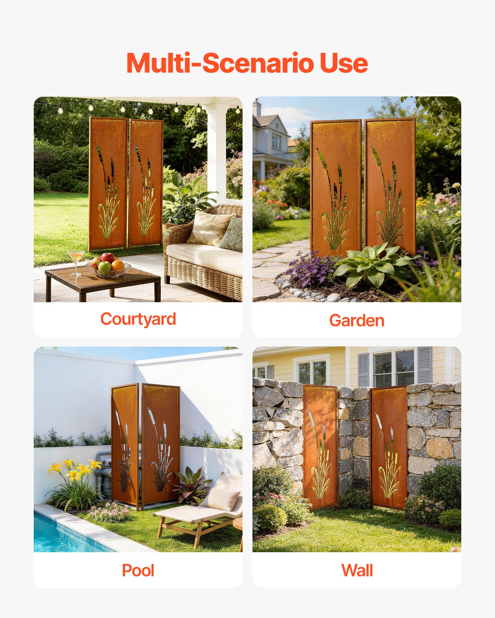 VEVOR Vouwscherm, 50x160 cm, Set van 2, Metalen Ruimteverdeler, Scheidingswand met Grondpinnen & Koolstofstalen Paneel, Privacyscherm, Ruimteverdeler, Decoratieve Privacywand voor Tuin, Terras, Erf, Balkon