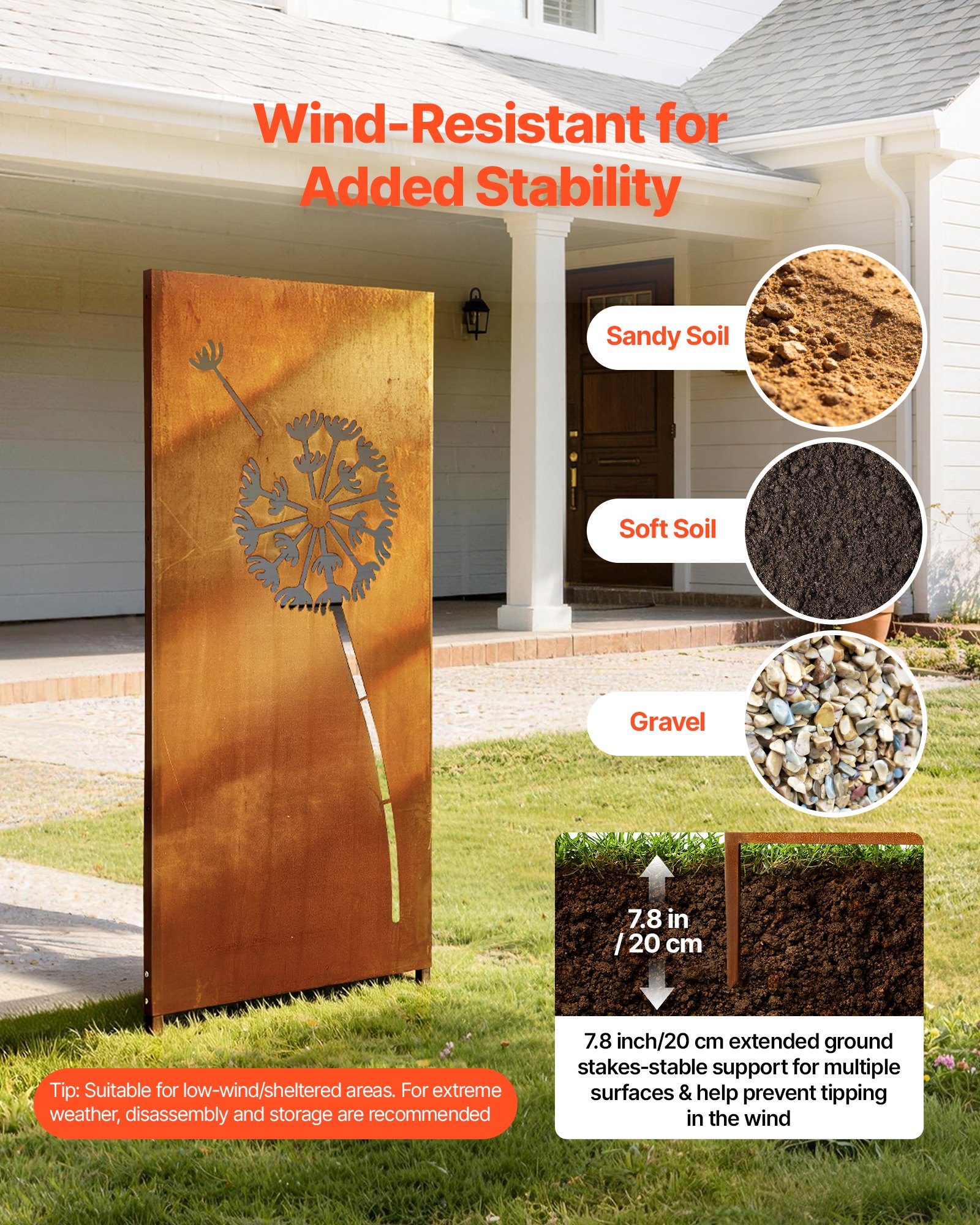 VEVOR Vouwscherm 60x158 cm, Metalen Ruimteverdeler, Scheidingswand met Grondpinnen & Stalen Plaat, Privacyscherm, Ruimteverdeler, Decoratieve Privacywand, Ideaal voor Tuin, Terras, Erf, Balkon