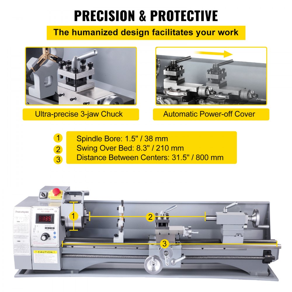 Vevor Mini-draaibank Nauwkeurige Draaibank 210 X 800 Mm Voor Prototypes Modellen