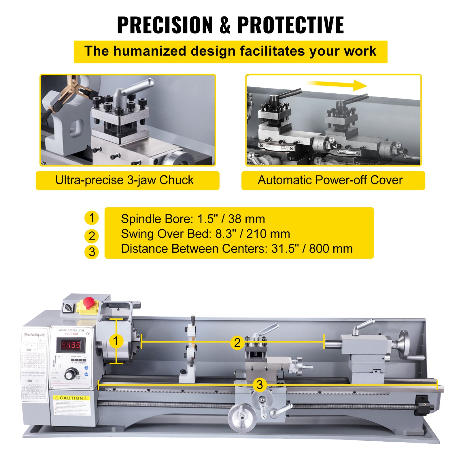 Vevor Mini-draaibank Nauwkeurige Draaibank 210 X 800 Mm Voor Prototypes Modellen