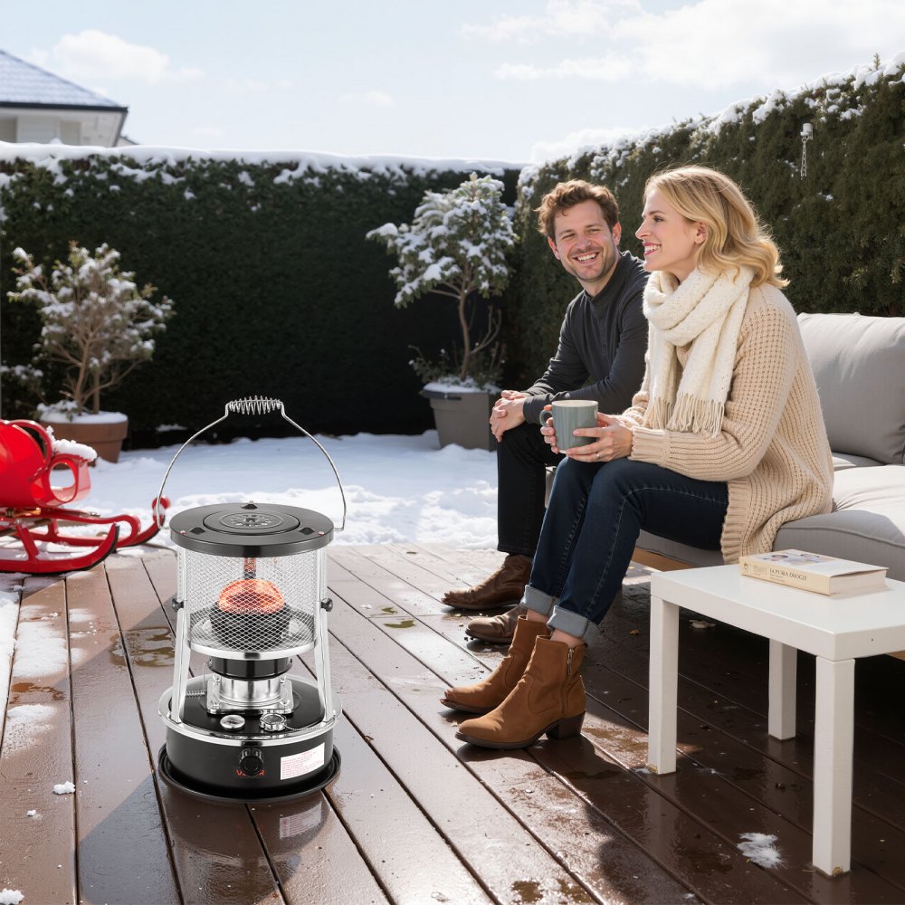VEVOR 9000 BTU Portable Kerosene Heater & Stove, 2 in 1 Non-Electric Indoor Outdoor Heater with Adjustable Height & Flame & Easy Storage,for Camping, Hunting, Cooking, Home, Garage, Black