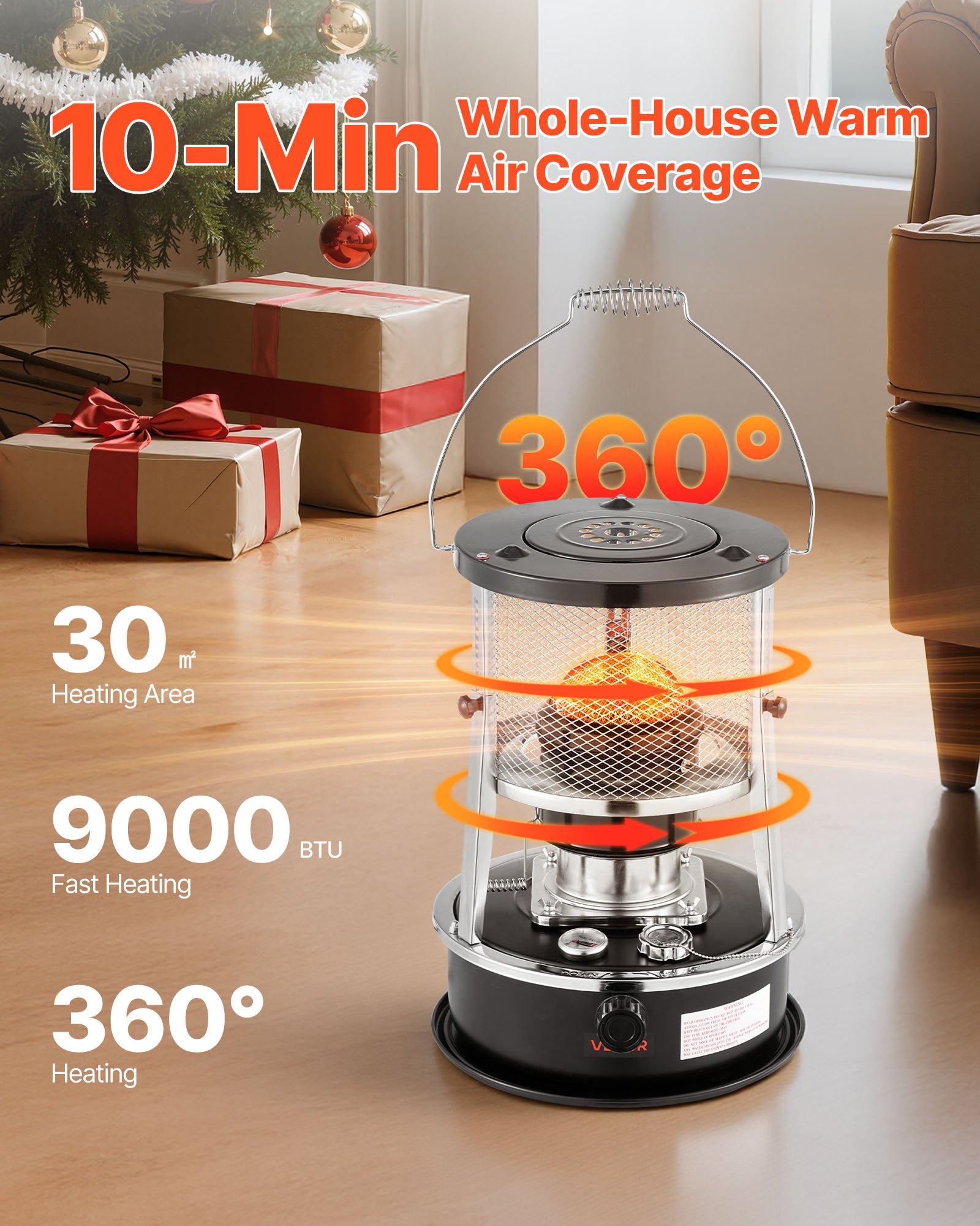 VEVOR 9000 BTU Portable Kerosene Heater & Stove, 2 in 1 Non-Electric Indoor Outdoor Heater with Adjustable Height & Flame & Easy Storage,for Camping, Hunting, Cooking, Home, Garage, Black