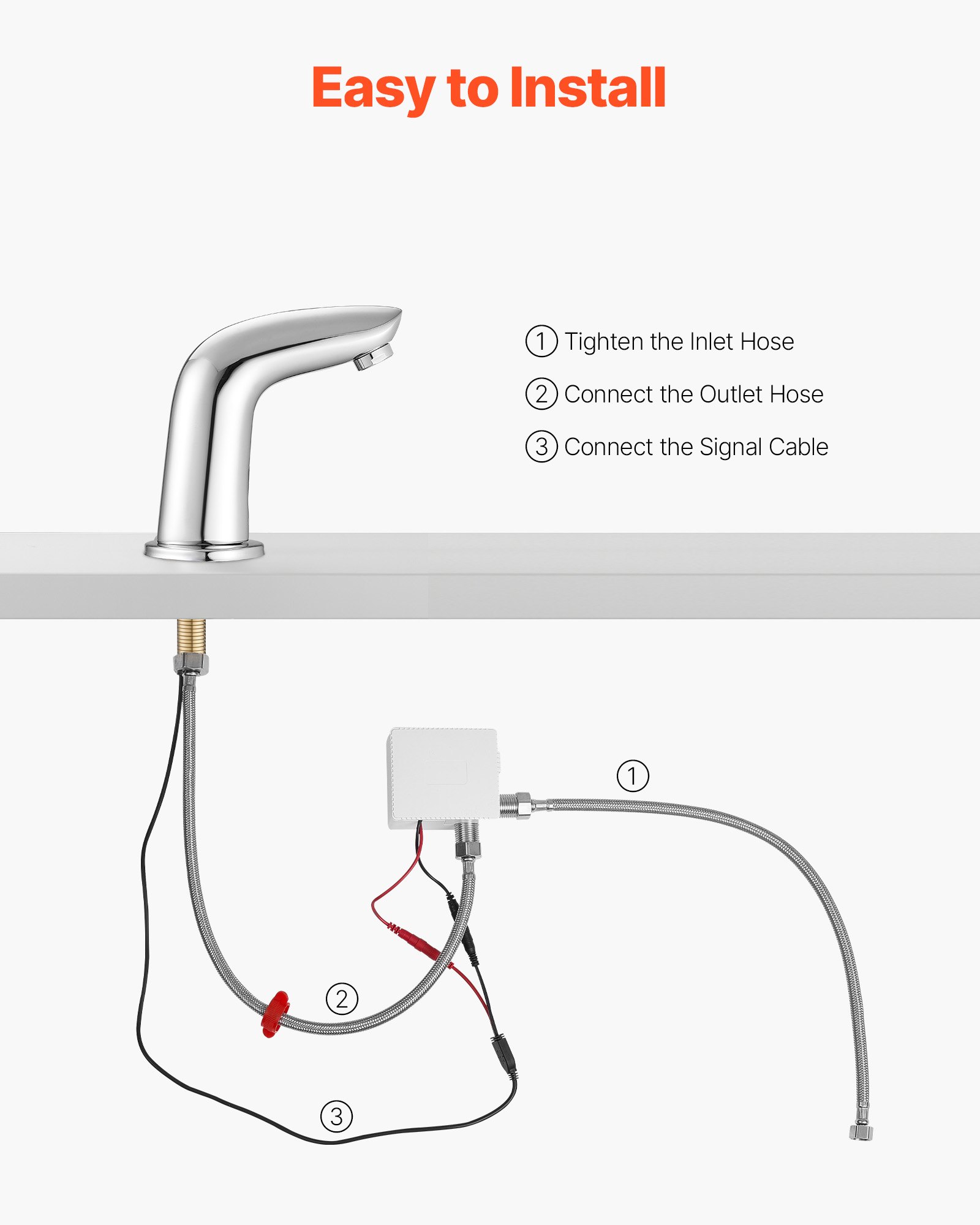 VEVOR Aanraakloze wastafelkraan (verchroomd zilver G112M) Badkamer, wastafelkraan met sensor en afdekking, kraan op batterijen, toiletkraan, wastafelkraan