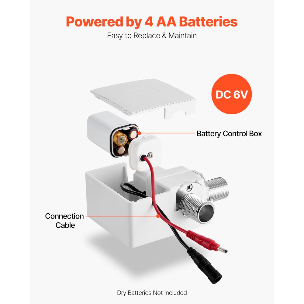 VEVOR Aanraakloze Wastafelkraan (Verchroomd Zilver) Badkamer, Automatische Wastafelkraan (Alleen Koud Water), Sensorkraan Wastafelkraan Batterijgevoede Kraan Commercieel