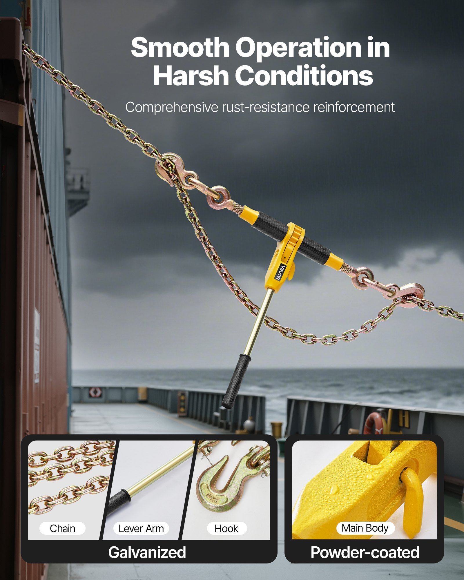 VEVOR Ratelspanner met sjorkettingen G80 8 mm x 4,3 m, set van 2, spankracht 3629 kg, kettingspanner met 2 grijphaken, transportkettingbevestigingen voor ladingzekering, transport, platte oplegger