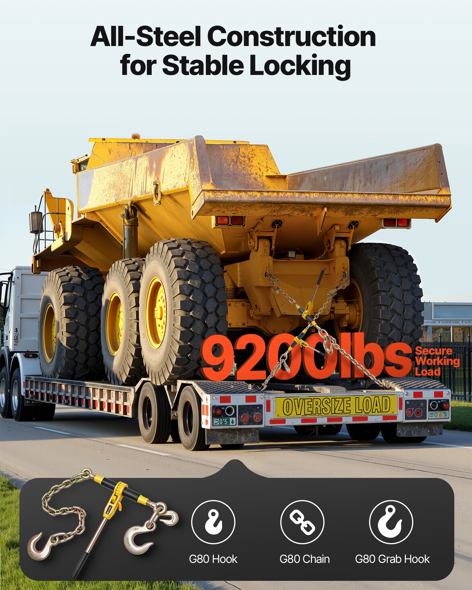 VEVOR Ratchet Chain Binder, 9200 lbs Working Load, Chain Binders Compatible with 3/8 in - 1/2 in Chains, Heavy Duty Ratchet Load Binder with Handles for Truck, Tie Down, Hauling, Towing, Logging