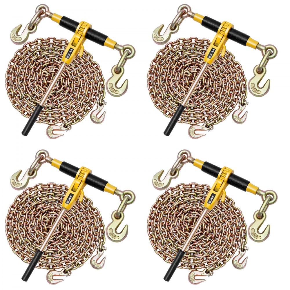 VEVOR Ratelspanner met sjorkettingen G80 10 mm x 6,1 m, set van 4, spankracht 4173 kg, transportkettingbevestigingen, kettingbinders voor ladingzekering, transport, dieplader