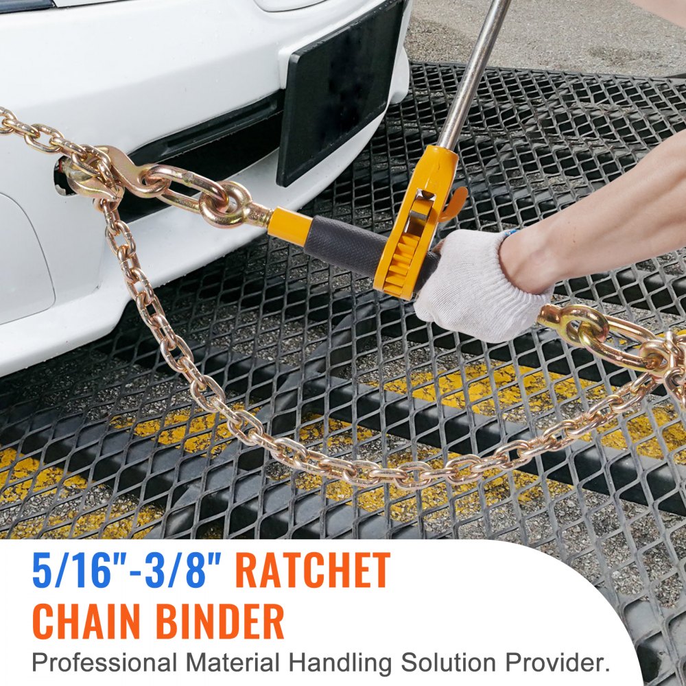 VEVOR Ratchet Chain Binder, 5/16"-3/8" Heavy Duty Load Binders with G80 Chains, 7100 lbs Secure Load Limit, Labor-saving Anti-skid Handle, Tie Down Hauling Chain Binders for Flatbed Truck Trailer, 2 P