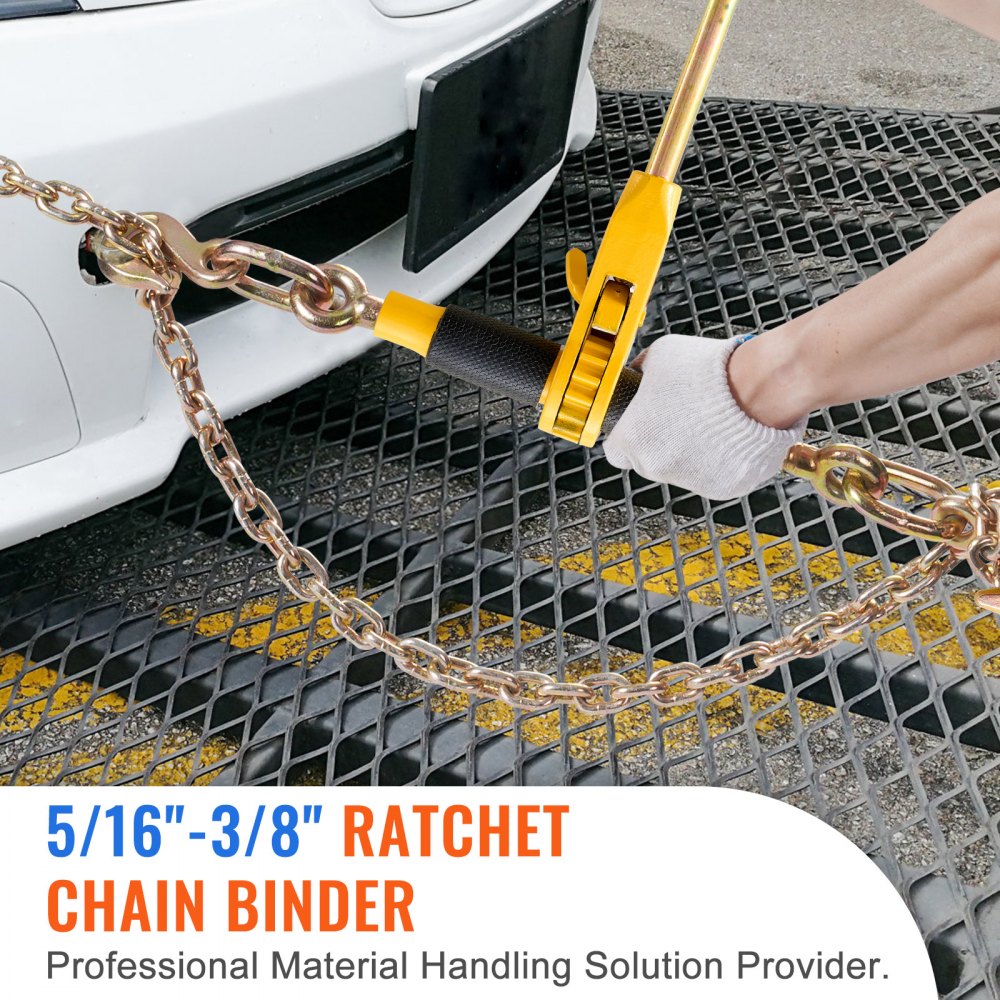 VEVOR Ratchet Chain Binder, 5/16"-3/8" Heavy Duty Load Binders with G80 Chains, 7100 lbs Secure Load Limit, Labor-saving Anti-skid Handle, Tie Down Hauling Chain Binders for Flatbed Truck Trailer, 2 P