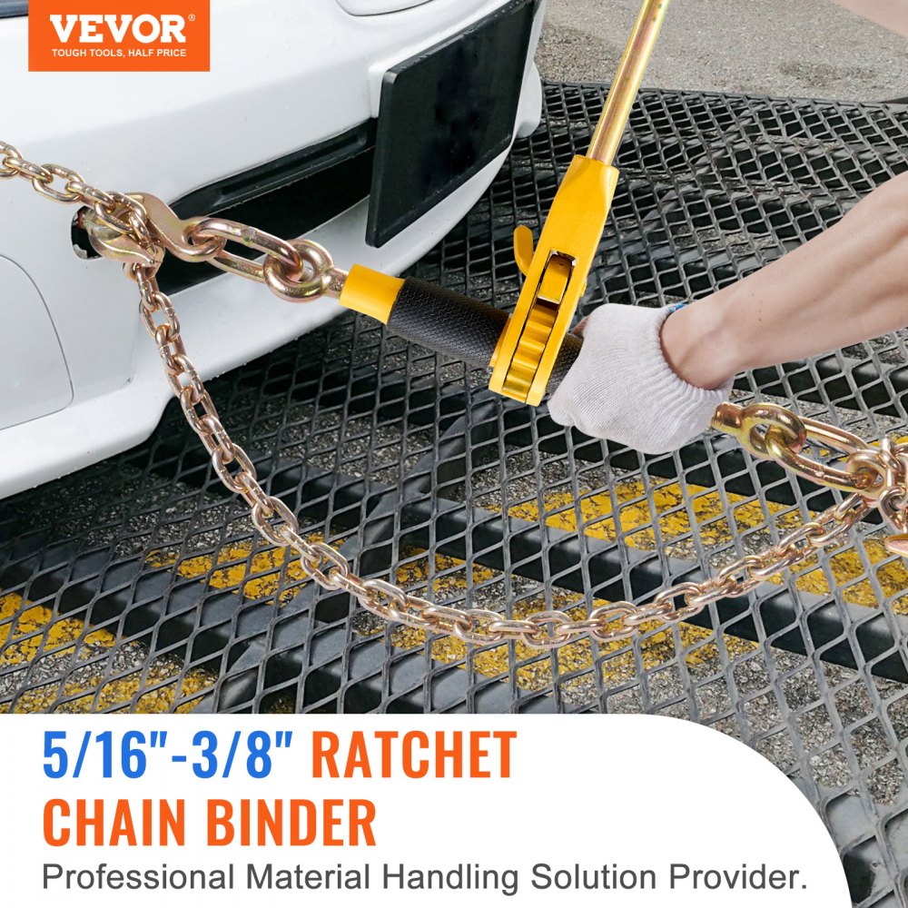 VEVOR Ratchet Chain Binder, 5/16"-3/8" Heavy Duty Load Binders, with G80 Chains 7100 lbs Secure Load Limit, Labor-saving Anti-skid Handle, Tie Down Hauling Chain Binders for Flatbed Truck Trailer, 4 P