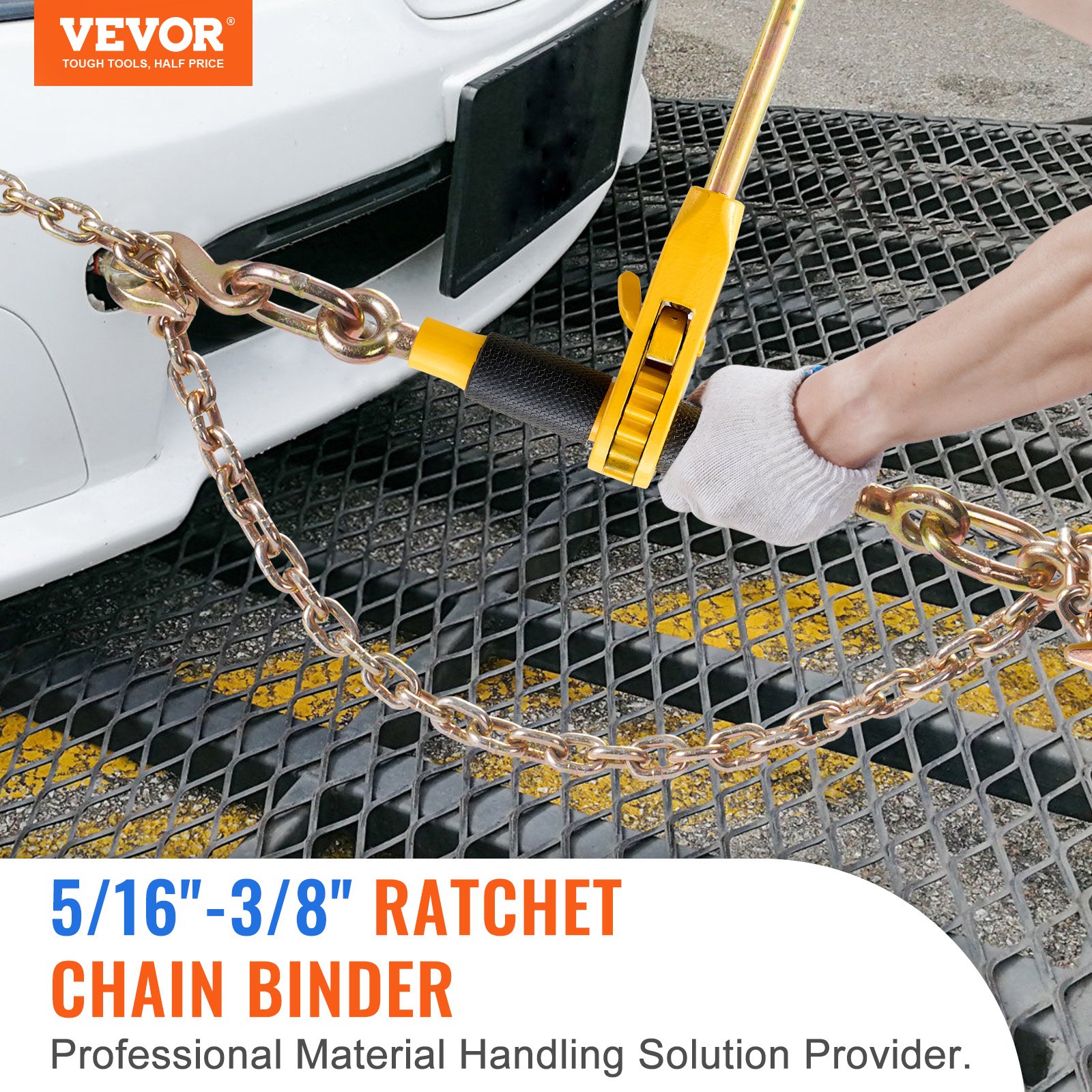 VEVOR Ratchet Chain Binder, 5/16"-3/8" Heavy Duty Load Binders, with G80 Chains 7100 lbs Secure Load Limit, Labor-saving Anti-skid Handle, Tie Down Hauling Chain Binders for Flatbed Truck Trailer, 4 P