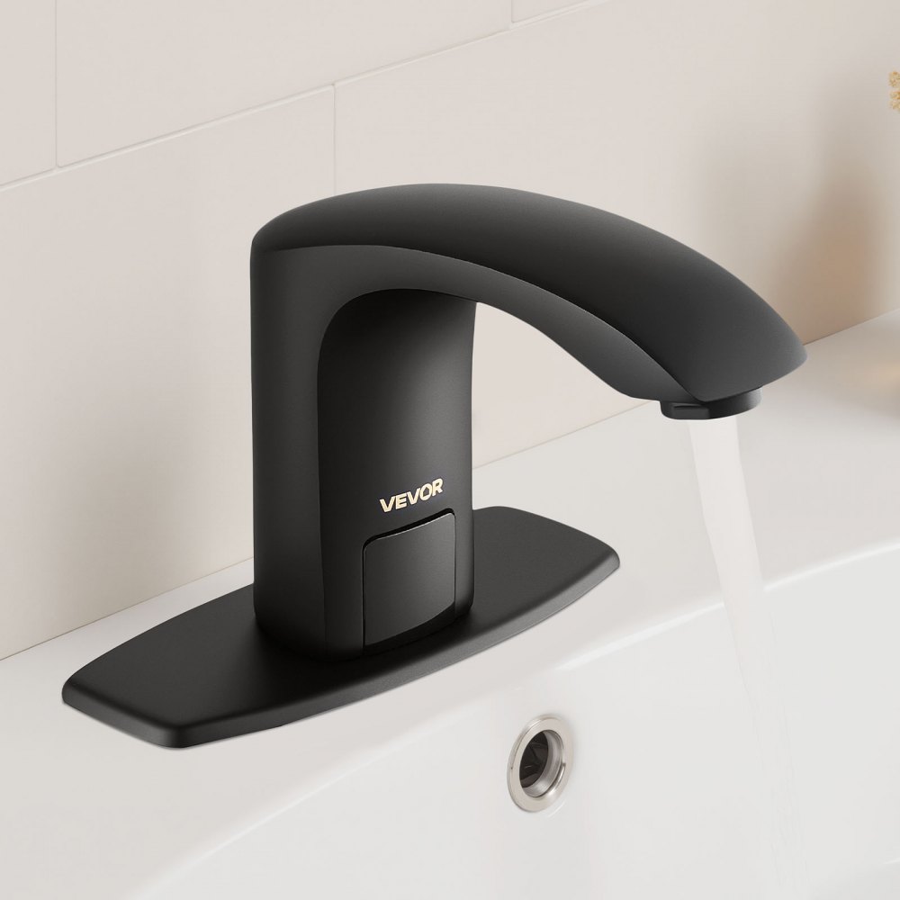 VEVOR Touchless wastafelkraan (matzwart) Automatische wastafelkraan voor in de badkamer, handsfree verstelbare sensorkraan (koud/warm), kraan op batterijen, toiletkraan